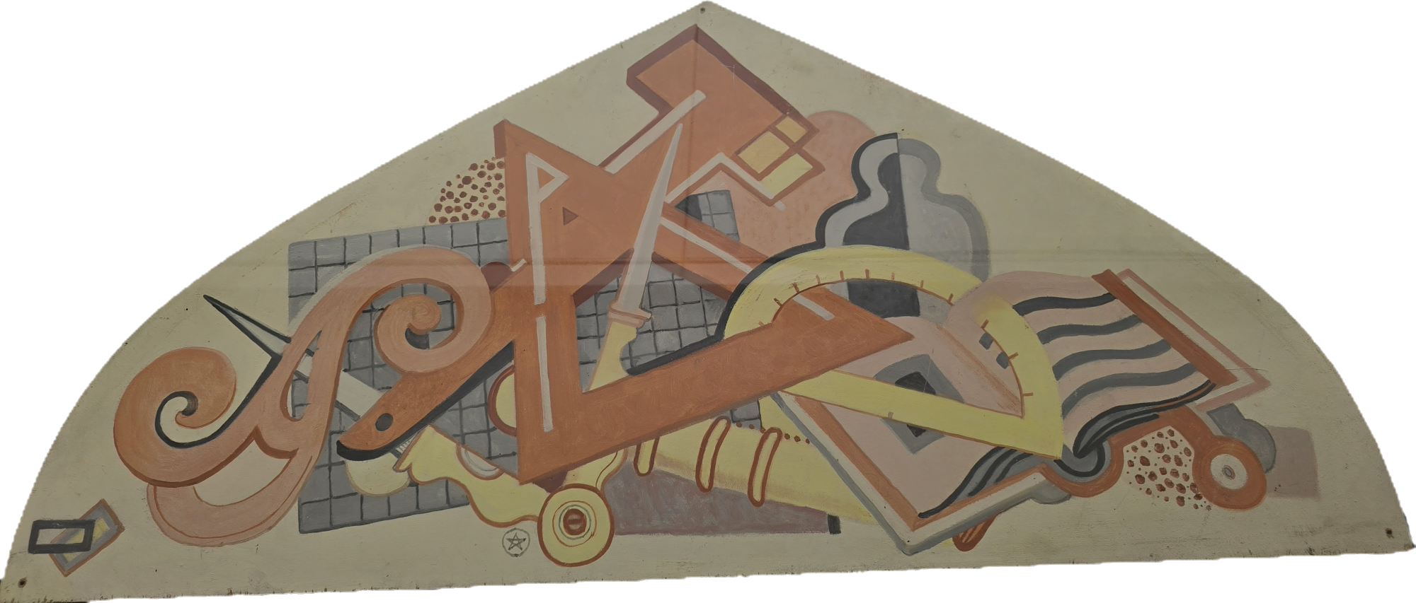 Geometric instruments still life, ogee panel, c. 1939 [oil on board, PW1961.119.1,  Chau Chak Wing Museum]
