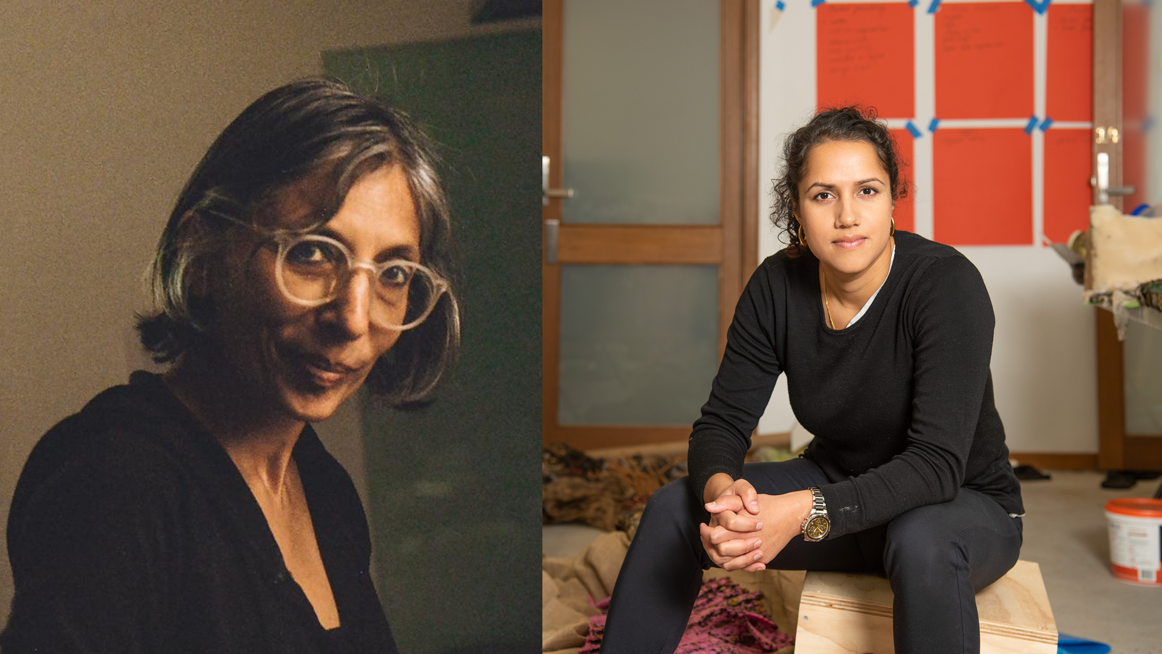 A photograph of Kajri Jain next to a photograph of Kirtika Kain