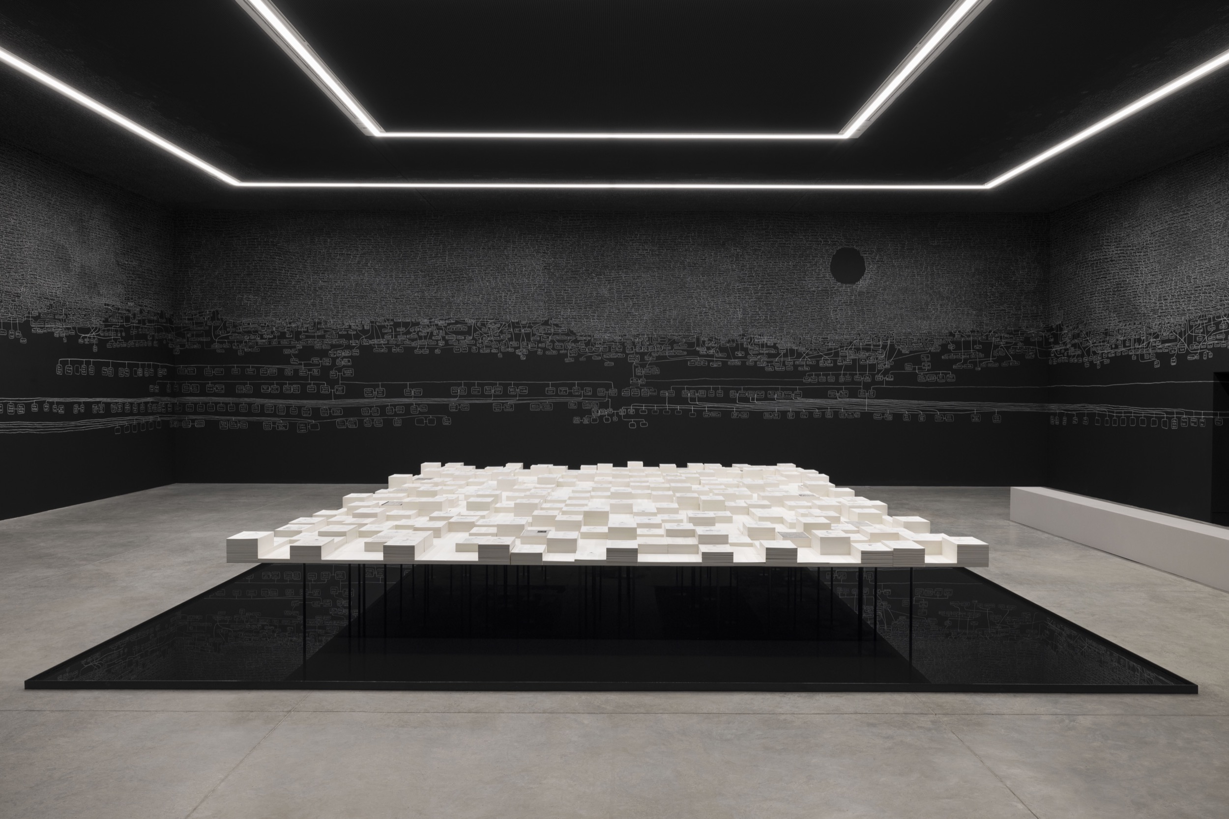 A photograph of Archie Moore's installation "kith and kin".