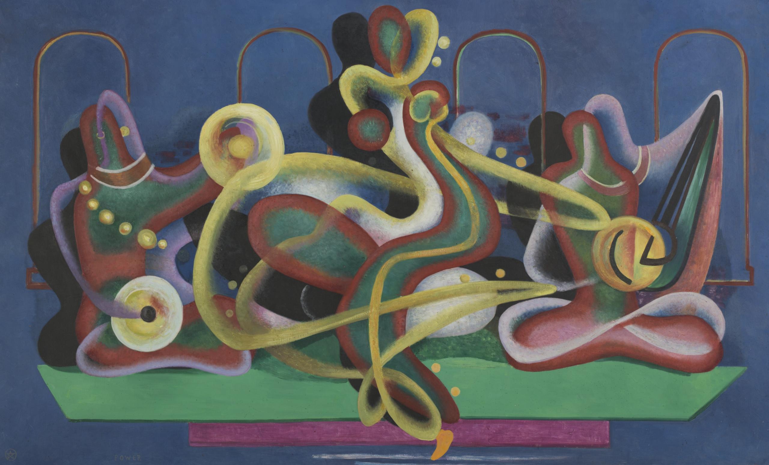 A painting by JW Power which shows a series of abstract shapes
