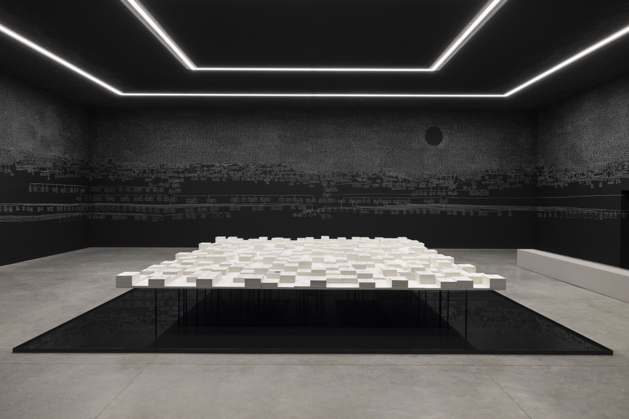 A photograph of Archie Moore's installation "kith and kin".